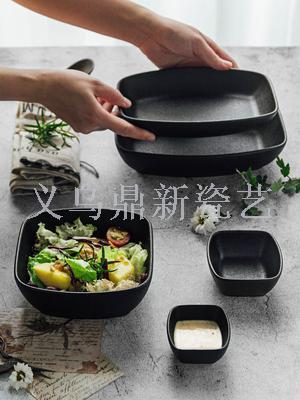 Imitation cast iron Japanese cutlery Japanese bowl ceramic bowl black salad bowl ice cream dessert bowl rice bowl