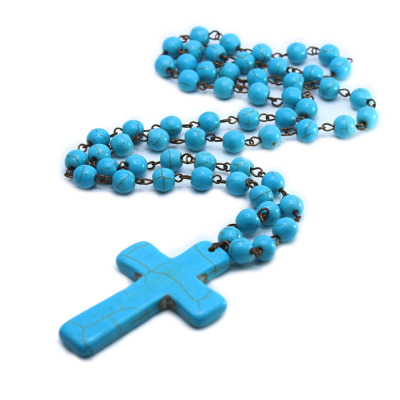 Crucifix pendant necklace sweater chain pine beads curved needle ordered wholesale