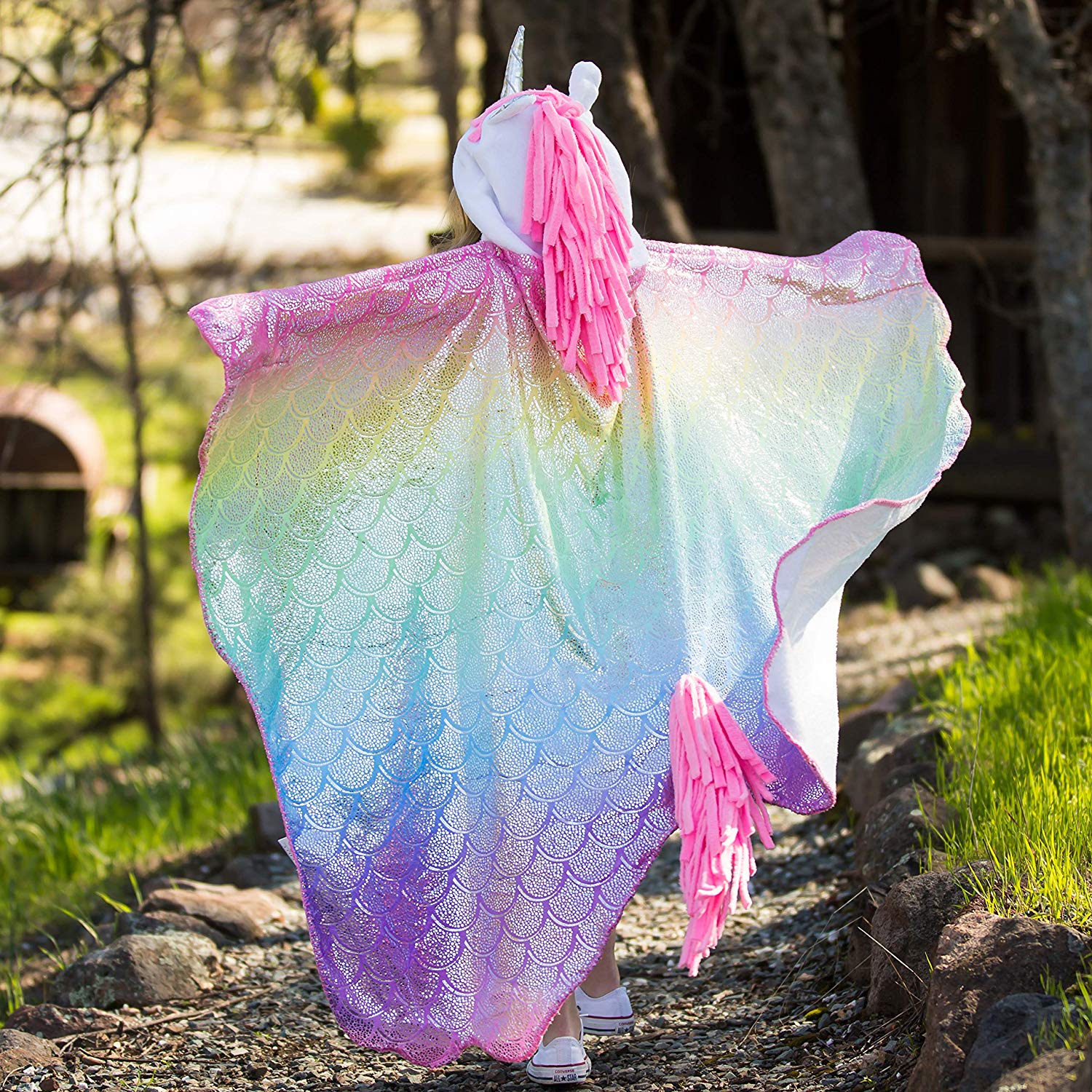 独角兽披风天马毯子创意新奇彩虹披肩法兰绒懒人电视毯彩色烫金