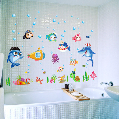 Wall stickers wholesale cartoon fish sea bottom world bathroom bathroom background Wall decoration Wall stickers