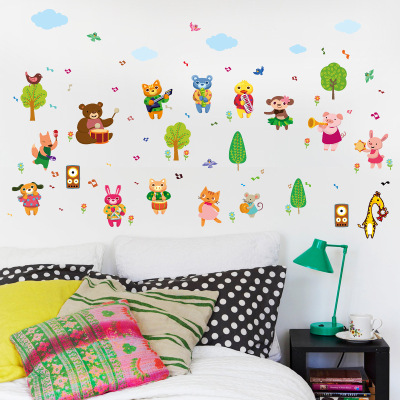 Cartoon wall stickers express animals band stickers children 's room decoration stickers music school decoration