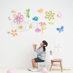 Three Generations of Insect Cartoon Children's Room Background Wall Stickers-No Damage to the Wall-Repeated Use