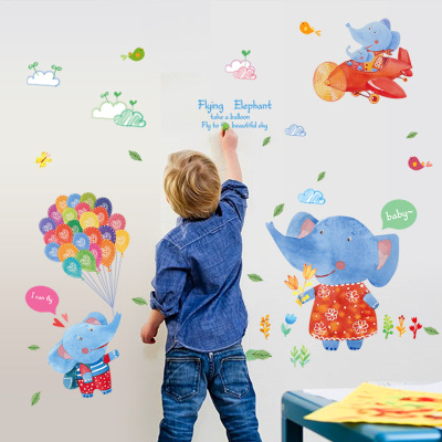 Wall paste wholesale cartoon little elephant balloon kindergarten school children's room creative interest Wall paste