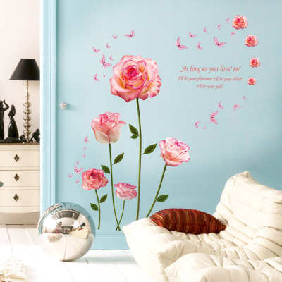 Contracted and elegant new pink rose wall sticks bedroom sitting room porch bathroom feel TV wall adornment sticks