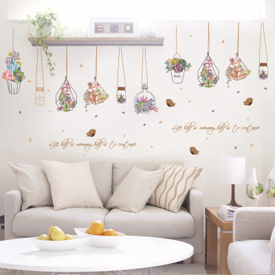 Wall stick manufacturer hanging basket potted bedroom bedside sitting room romantic creative background Wall decoration Wall stickers