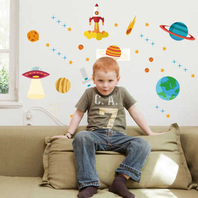 New Removable Cartoon Foreign Trade Wall Stickers Planet Children's Room Bedroom Background Wall Sticker Decorative Stickers