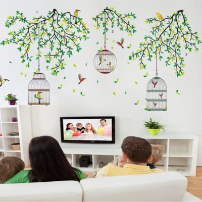 Wholesale Green Tree Branch Bird Cage Wall Stickers Environmentally Friendly Removable Bedroom Living Room TV Background Decorative Sticker