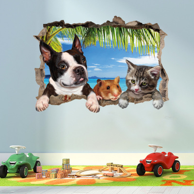 3 d personalized creative landscape wall stickers cats and dogs combination bedroom bedside living room background decoration decals