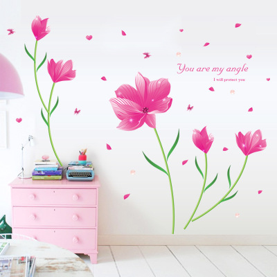 New Wall Stickers Wholesale Fancy Pink Flower Bedroom Living Room Entrance Romantic Decorative Wall Stickers