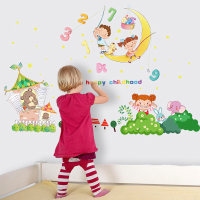 New Children's Room Cartoon Wall Stickers Wholesale Animal Moon Baby Bedside Decorations Sticker Painting