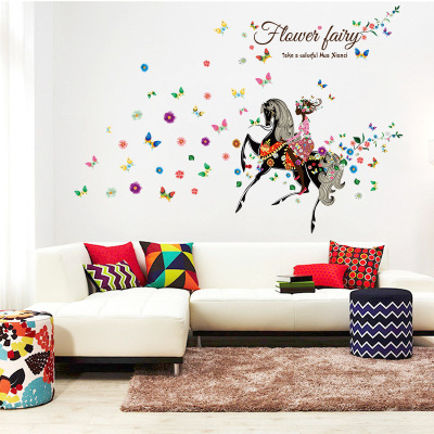 Children 'S Room Butterfly FARCENT Horse Riding Girl Elf Living Room Sofa Wall Stickers Romantic Bedside Stickers