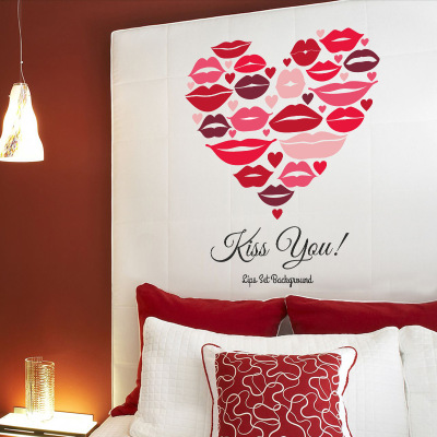 Wall Stickers New Girl Heart Pink Lips Heart-Shaped Stickers Princess Room Bedroom Wall Decoration Stickers