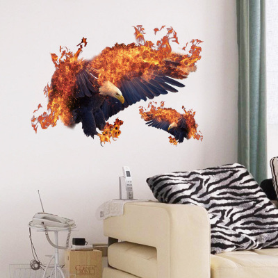 Foreign trade wall stickers 3 d flame eagle stickers bedroom decoration background stickers children 's room cartoon which wallpaper