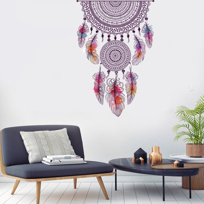 Fashion Living Room Sofa Background Wall Stickers Creative Hand-Painted Feather Pattern Stickers Nordic Wallpaper Self-Adhesive