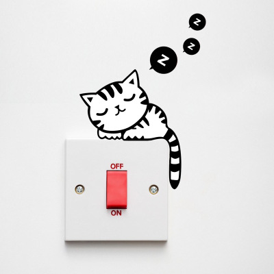 Creative generation monochrome can remove cartoon black cat switch becomes switch film family bedroom socket stickers