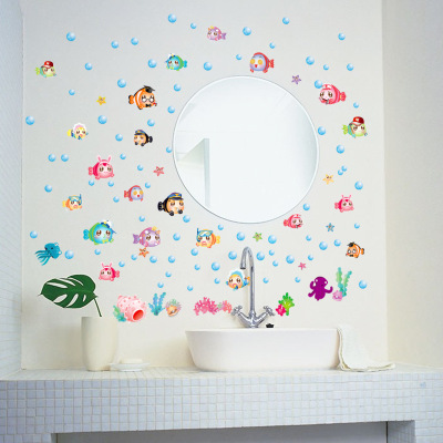 New Wall Stickers Wholesale Cartoon Underwater Colorful Bubble Fish Children's Room Kindergarten Bathroom Stickers