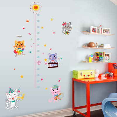 New Band Music Cute Kitty Height Measurement Wall Sticker Children's Room Kindergarten Background Wall Decorative Stickers