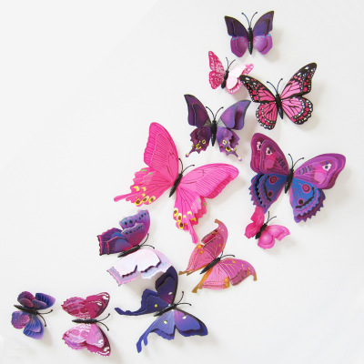 Double layer three-dimensional butterfly simulation 3D three-dimensional butterfly living room sofa TV background wall stick refrigerator stick red purple