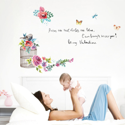 Environmental protection, can remove simple garden flower. English cage living room wall layout wall stickers