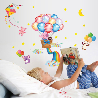 Wall Stickers Wholesale Cartoon Happy Little Elephant Pig Balloon Rainbow Kite Children's Room Decorative Wall Stickers
