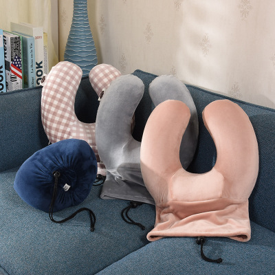 Hooded U pillow cross - border new memory cotton U pillow amazon can receive travel pillow stickers customized wholesale
