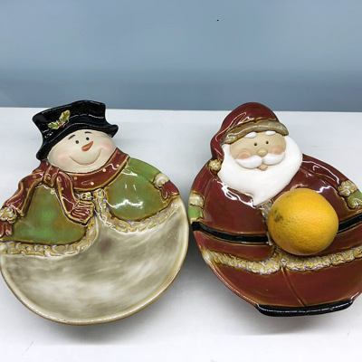 Christmas gift Santa Claus snowman small fruit bowl ceramic craft placement