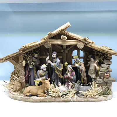 Christmas manger set of 10 integral Jesus Mary resin statue of Christian Catholic holy objects