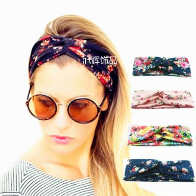European and American printed knitted polyester cotton hair band cross sport elastic headband knotted tiara for ladies