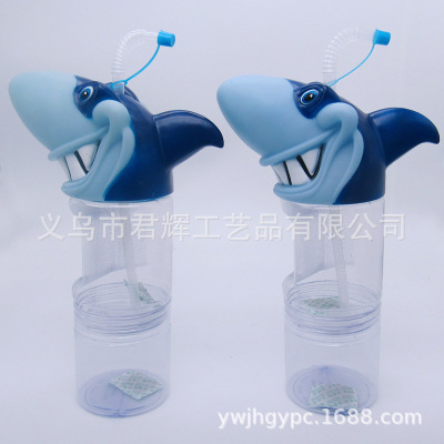 Cartoon Shark Cup Student Water Cup Large capacity Straws Fashion Creative Straws Wholesale