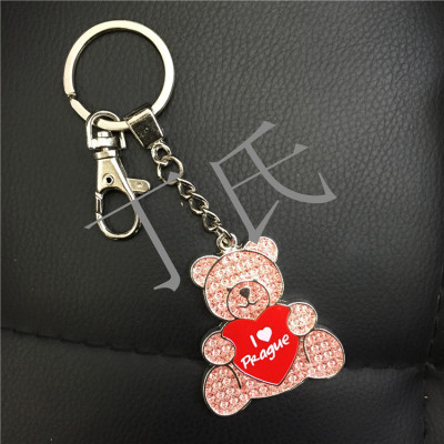 Factory Direct Sales Bear Keychain Drip Silk Screen Printing Logo Zinc Alloy Key Ring with Chain