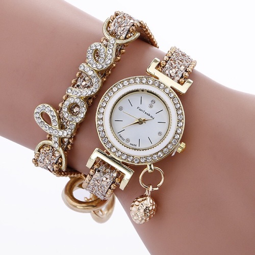 wish hot new creative alloy diamond-embedded love bracelet watch student women‘s watch fashion watch factory direct sales