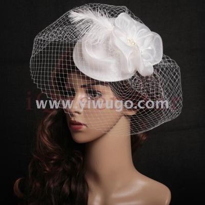 Foreign trade bride small hat lace large mesh yarn headdress cover face linen hat flower stage modeling wedding accessories