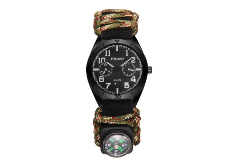 aliexpress hot selling double dial digital compass dial outdoor army style watch nylon woven colorful ropes men‘s watch