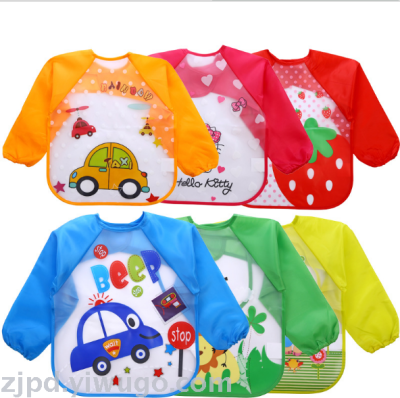 EVA frock baby long sleeve waterproof back dressing baby eating clothes bib wash - free painting clothes wholesale