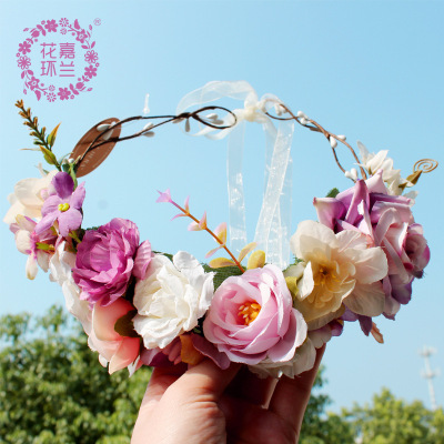 Jia orchid ring Korean bride children's headgear garland sen-female seaside holiday simulated flower headband accessories wholesale