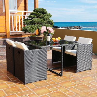 YRG Outdoor Desk-Chair Rattan Chair Five-Piece Courtyard Outdoor Occasional Table and Chair Balcony Garden Table and Chair Set