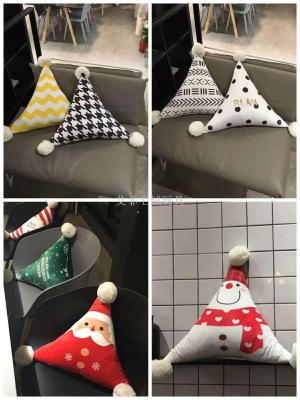 Ins Nordic creative triangle-ball bolster tassel sofa bolster car waist bolster Christmas bolster