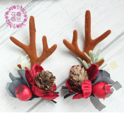 New fashion hot selling red pinecone fawn Christmas hairpin saw hair hoop DIY flower heart flowers on clip wholesale