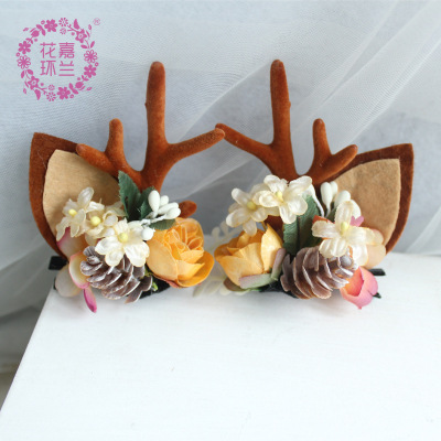 Korean pinecone Christmas antler hair clip deer branch hair hoop Christmas headdress tourism hair accessories manufacturers direct sales