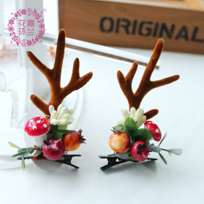 Japanese sennison female simulation antler mushroom berry hair clip elk to clip photo props children hair accessories wholesale