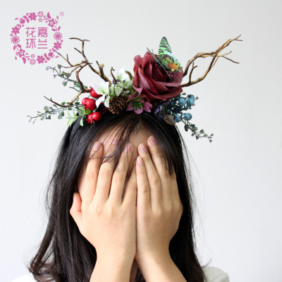 The cross border is specially for The Christmas deer antler hair decoration party headwear