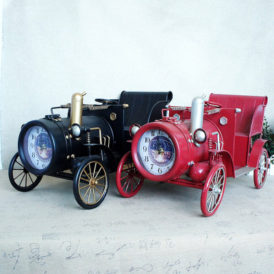 Factory Creative Metal Classic Car Clock Model Ornaments Handmade Iron Vintage Handmade Classic Car Clock