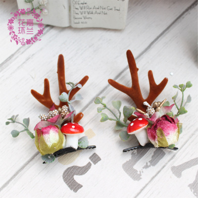 Wholesale Christmas headdress couple bobby pin Imitation antler mushroom baby hairpin