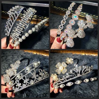 European and American simple crown bride headband alloy full diamond flower fine headband high - grade diamond headwear fair maiden hair ornaments