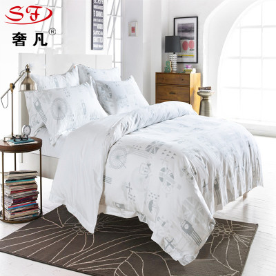Hotel bedding four-piece set 80s60s40s bed sheets and bedding sets with multiple printing styles on display