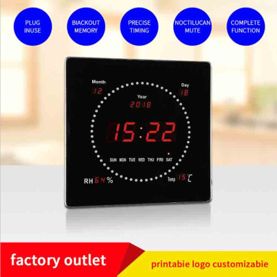 New LED Digital Wall Clock Living Room Bedroom Creative Fashion Wall Clock Large Time Temperature Humidity Mute