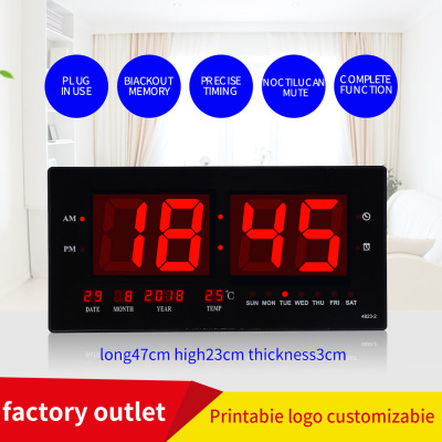 Chengda 4823 Digital Led Perpetual Calendar Electronic Clock Large Screen Living Room Wall Clock Luminous Mute Clock Calendar Clock