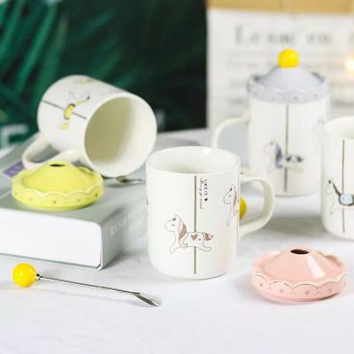 Creative Cartoon Cup Ceramic Mug with Cover Spoon Office Water Glass Home Tea Brewing Cup Gift Promotion