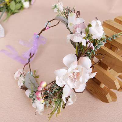 Manufacturers direct sales bride tie the knot with garlands princess mori female department rattan simulation flower hair hoop tourism seaside head ring