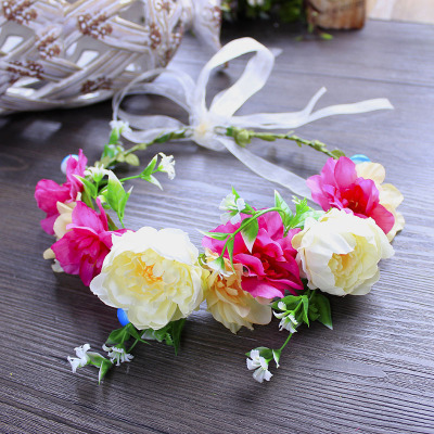 Aliexpress is a hot shot trade wreath Bohemian imitation flower bud hair band with half ring rice white rose red head flower headband